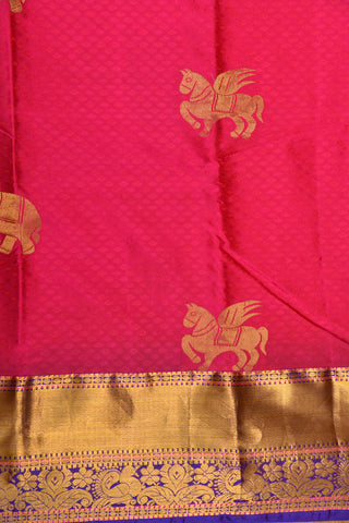 Contrast Big Border With Horse Motif Rani Pink Kanchipuram Silk Saree