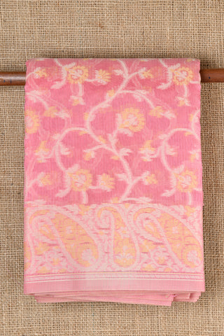 Floral Design Rose Pink Semi Banaras Saree