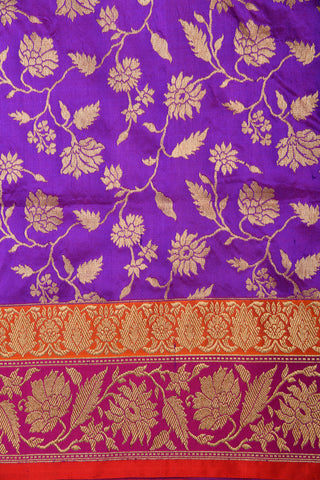 Floral Design Violet Banaras Silk Saree