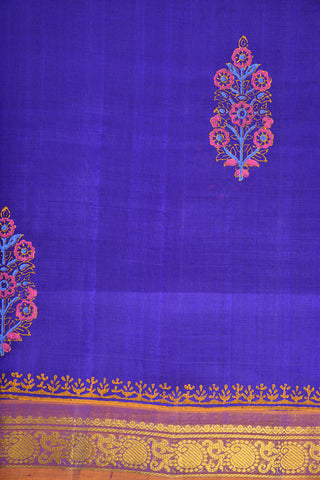 Floral Motif Blue Printed Silk Cotton Saree