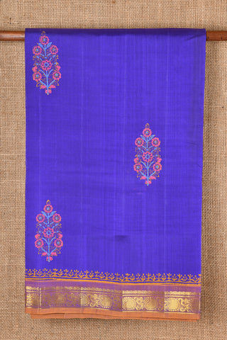 Floral Motif Blue Printed Silk Cotton Saree