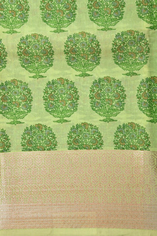 Floral Motif Green Chanderi Cotton Saree