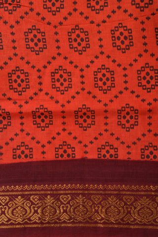 Geometric Design Reddish Brown Sungudi Cotton Saree