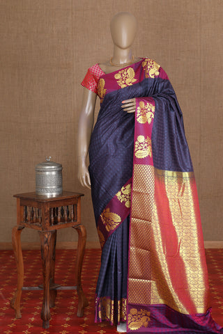 Orangy Red Combination Of Velvet Maroon-Clam Shell & Tory Blue Apoorva Silk  Sarees With Silver Jari