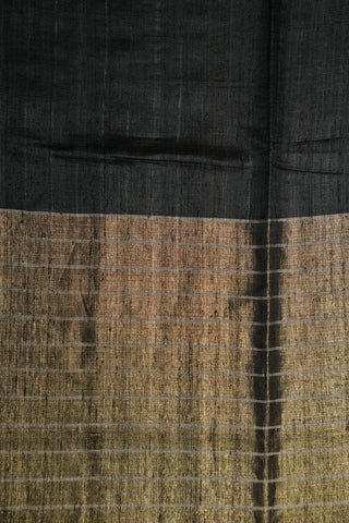 Striped Big Border Black Jute Silk Saree