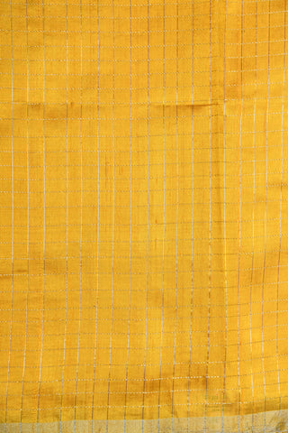 Silver Zari Small Border With Checks Lemon Yellow Jute Silk Saree