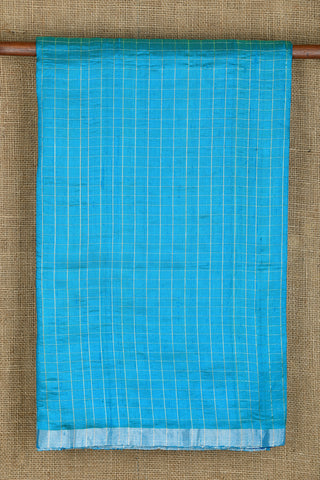 Silver Zari Small Border With Checks Turquoise Blue Jute Silk Saree