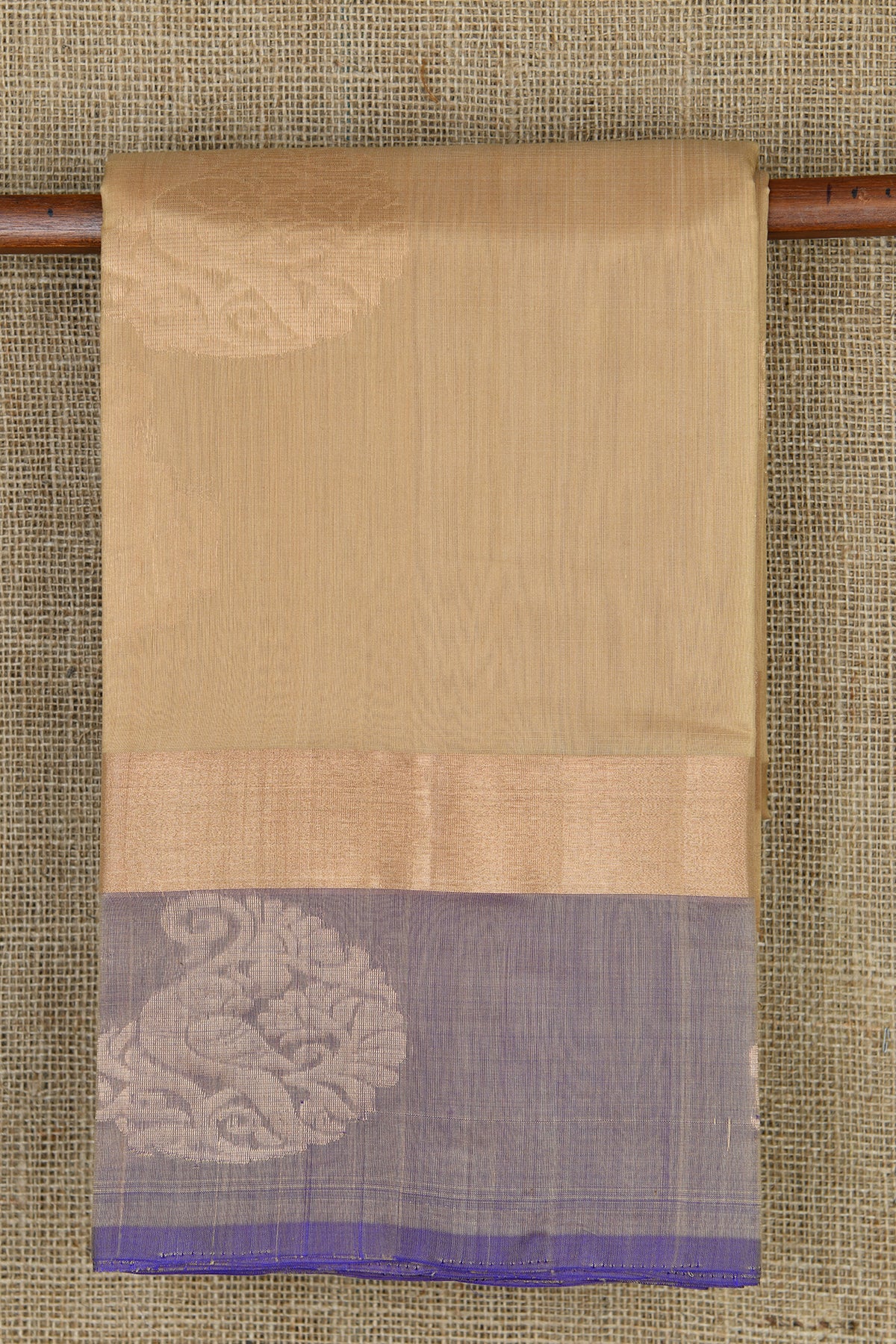 Paisley Butta Wood Brown Kora Silk Cotton Saree