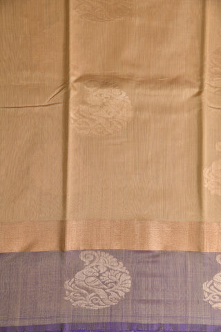 Paisley Butta Wood Brown Kora Silk Cotton Saree