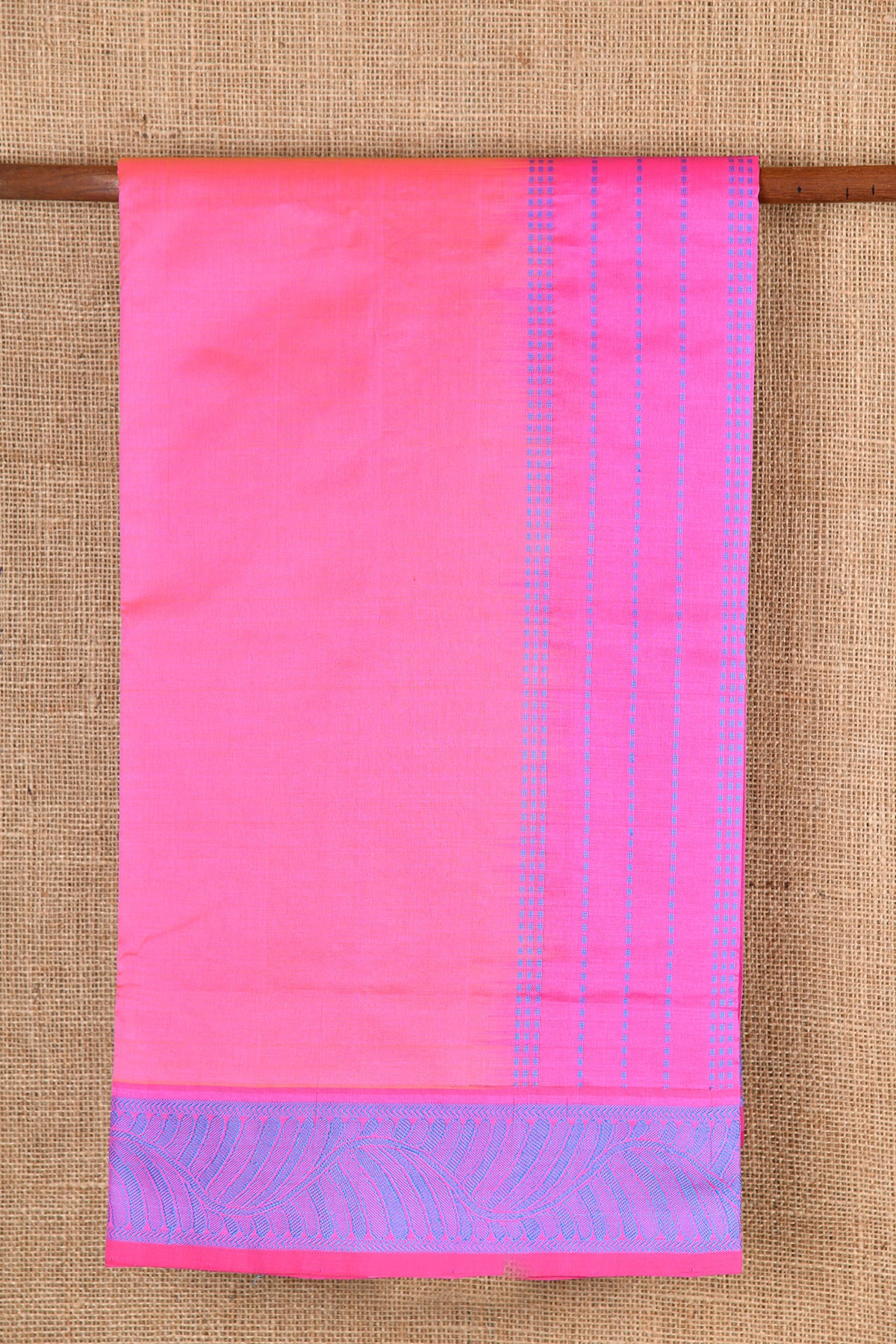 Leaf Border Design Rose Pink Poly Cotton Saree