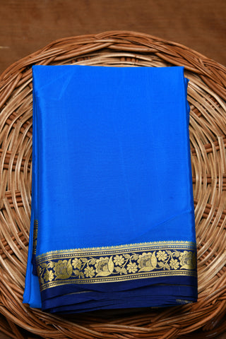 Plain Royal Blue Floral Border Mysore Silk Saree