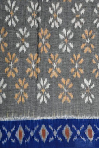 Contrast Border Floral Design Grey Pochampally Cotton Saree