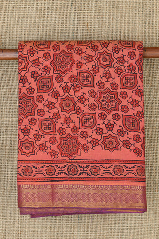 Rust Brown Printed Cotton Saree