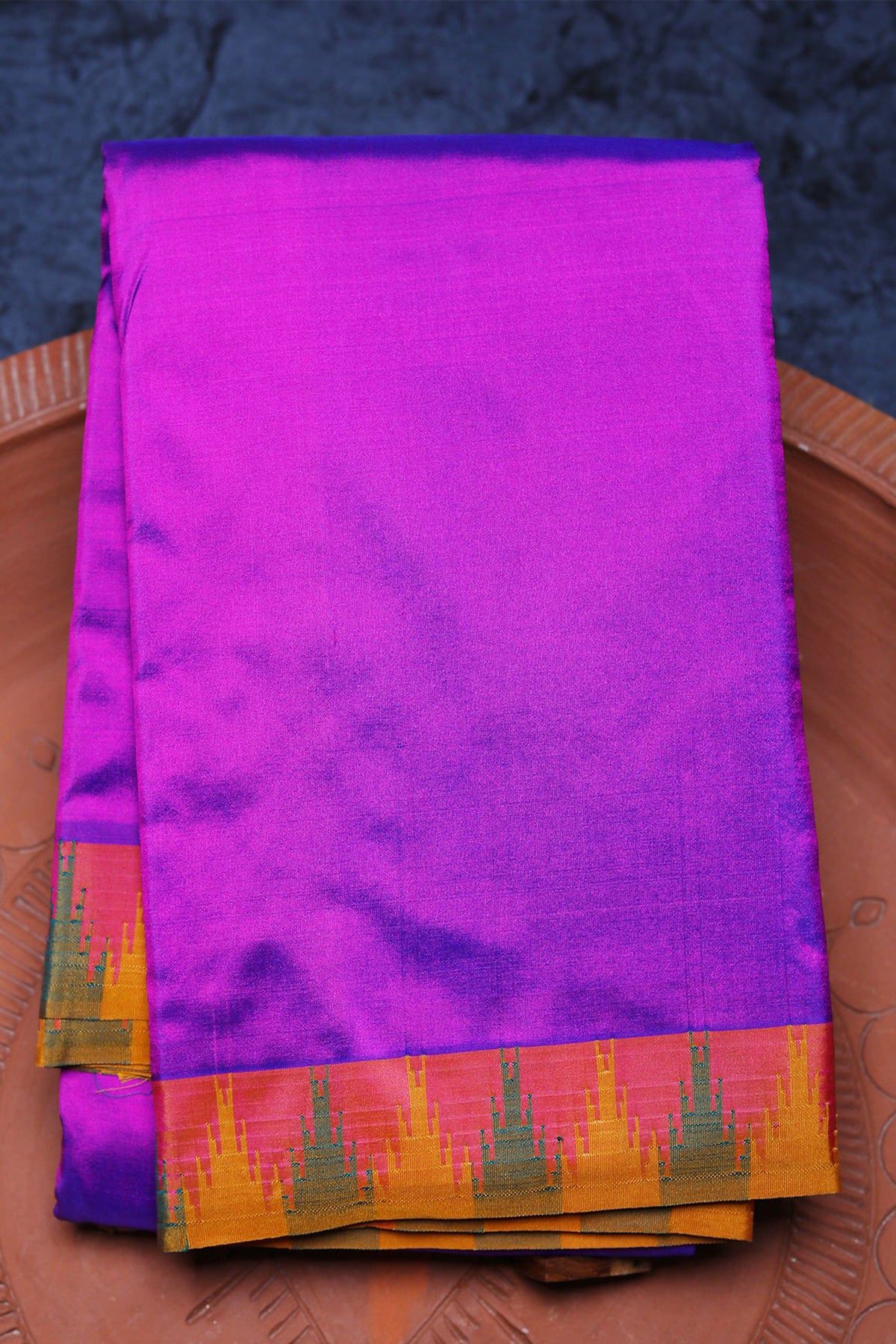 Small Contrast Border In Plain Violet Kanchipuram Silk Saree