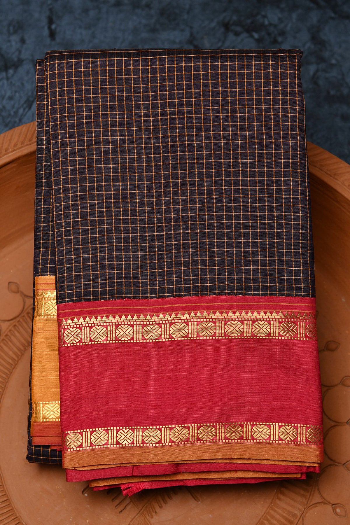 Ganga Jamuna Rettai Pettu Border Black Checks Kanchipuram Silk Saree