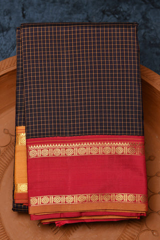 Ganga Jamuna Rettai Pettu Border Black Checks Kanchipuram Silk Saree