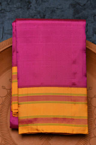 Thread Work Stripes Border In Plain Magenta Kanchipuram Silk Saree