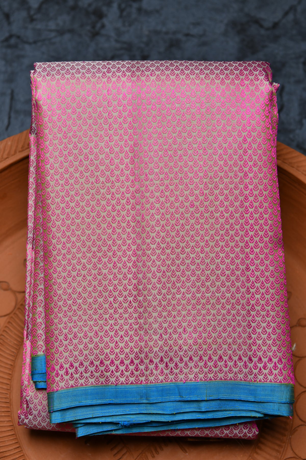 Small Border With Thread Work Bindi Buttis Grey And Purple Kanchipuram Silk Saree