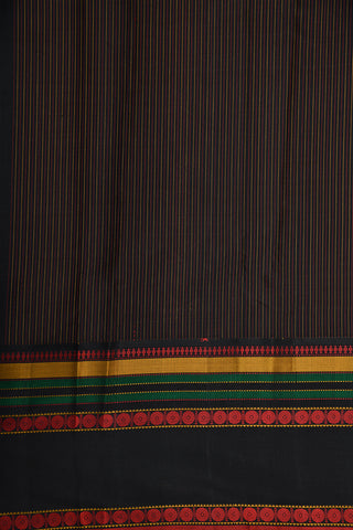 Rettai Pettu Thread Work Rudraksh Border With Stripes Khaki Green Kanchipuram Silk Saree