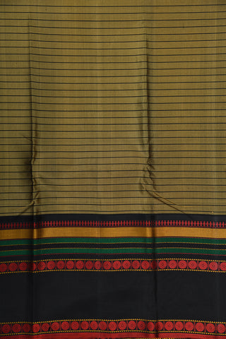 Rettai Pettu Thread Work Rudraksh Border With Stripes Khaki Green Kanchipuram Silk Saree