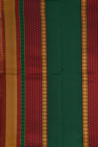 Rettai Pettu Thread Work Rudraksh Border With Stripes Khaki Green Kanchipuram Silk Saree