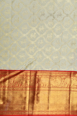 Contrast Big Border Yazhi Motif In Ogee Design Off White Kanchipuram Silk Saree