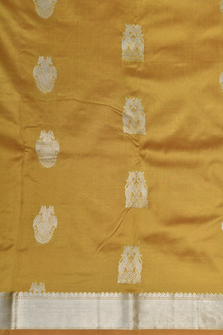 Silver Zari Border With Iruthalai Pakshi Butta Golden Yellow Kanchipuram Silk Saree