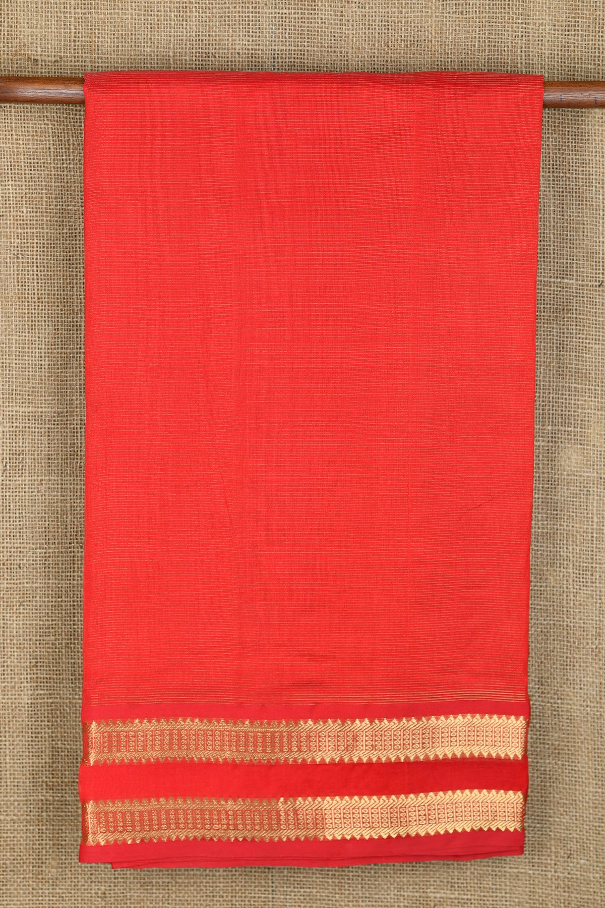 Minimal Zari Border Plain Chilly Red Silk Cotton Saree