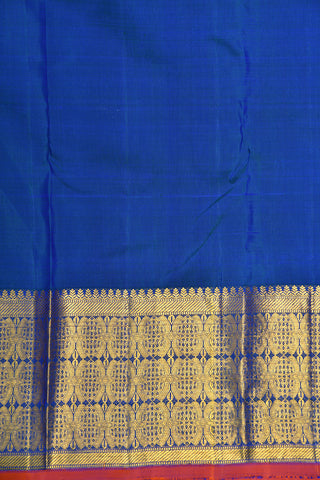 Traditional Border With Floral Butta Peacock Blue Kanchipuram Silk Saree