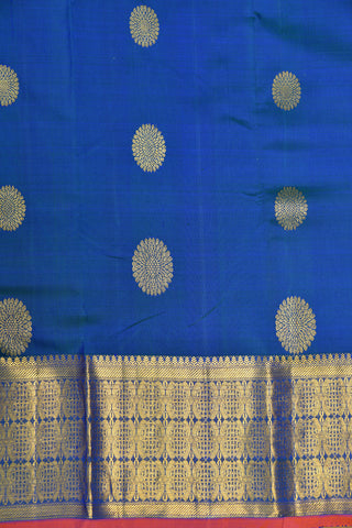 Traditional Border With Floral Butta Peacock Blue Kanchipuram Silk Saree