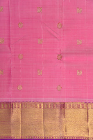 Zari Big Border With Peacock And Rudraksh Butta Baby Pink Kanchipuram Silk Saree