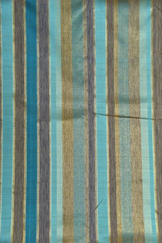 Arai Madam Border With Monochrome Stripes Turquoise Blue Kanchipuram Silk Saree