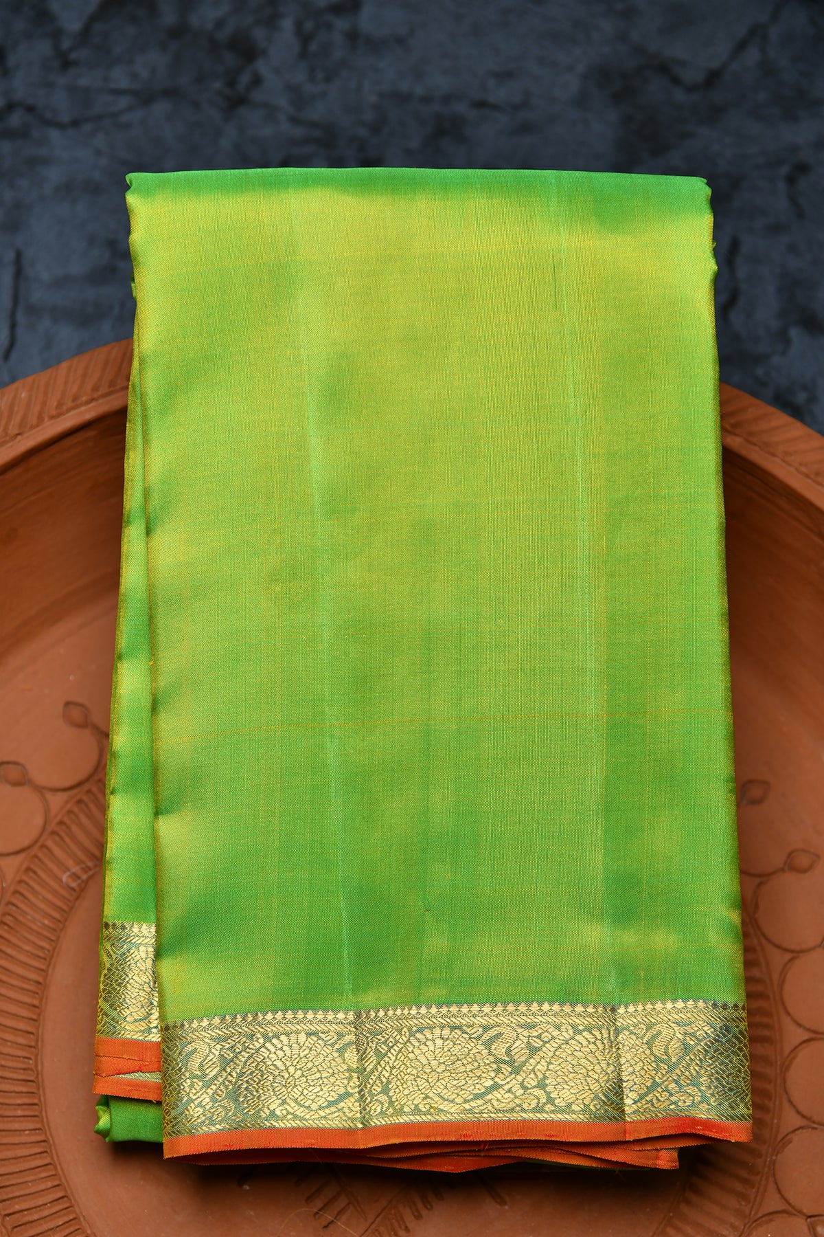 Floral Border In Plain Parrot Green Kanchipuram Silk Saree Sundari Silks 7594