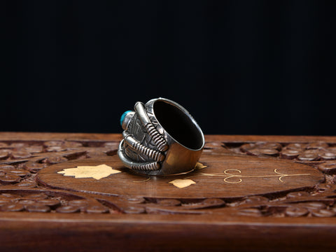 Chunky Oxidised Pure Silver Ring With Turquoise Stone