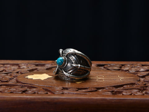 Chunky Oxidised Pure Silver Ring With Turquoise Stone