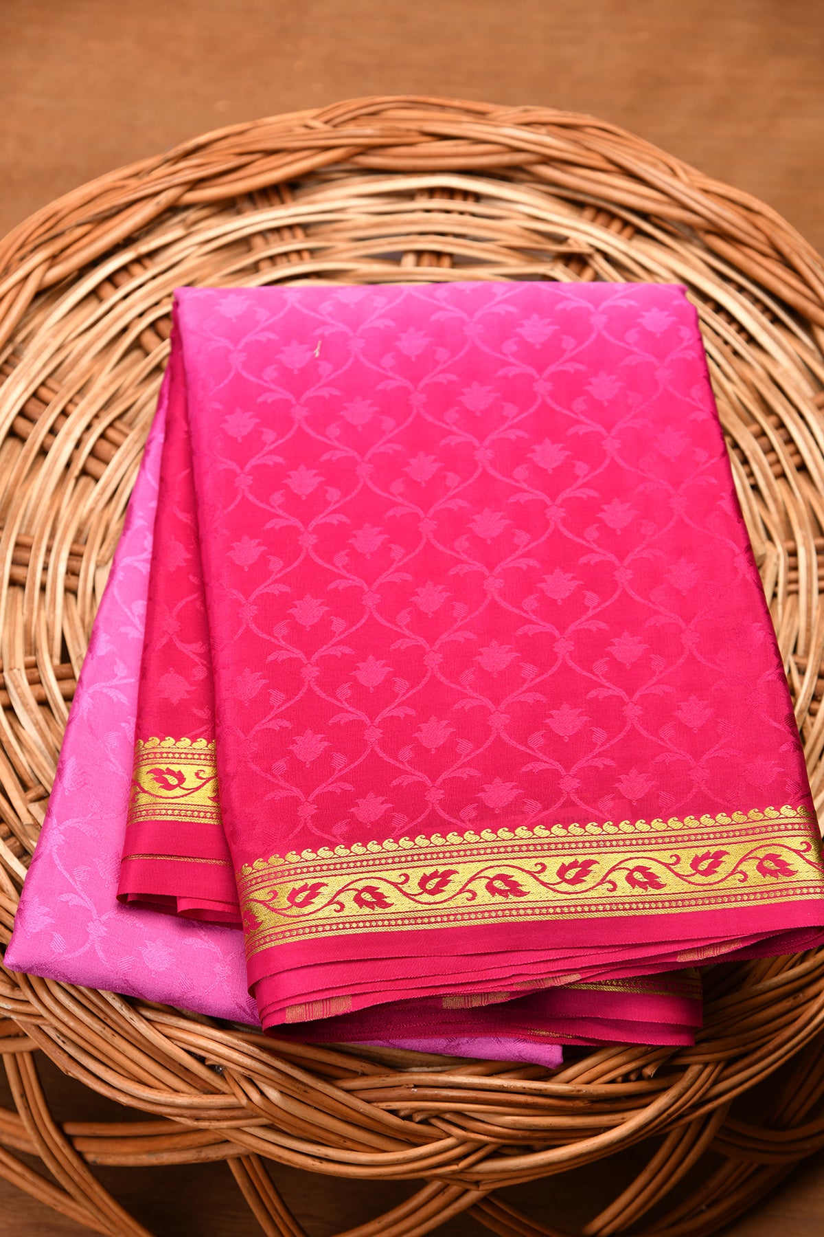 Floral Design Pink Mysore Silk Saree