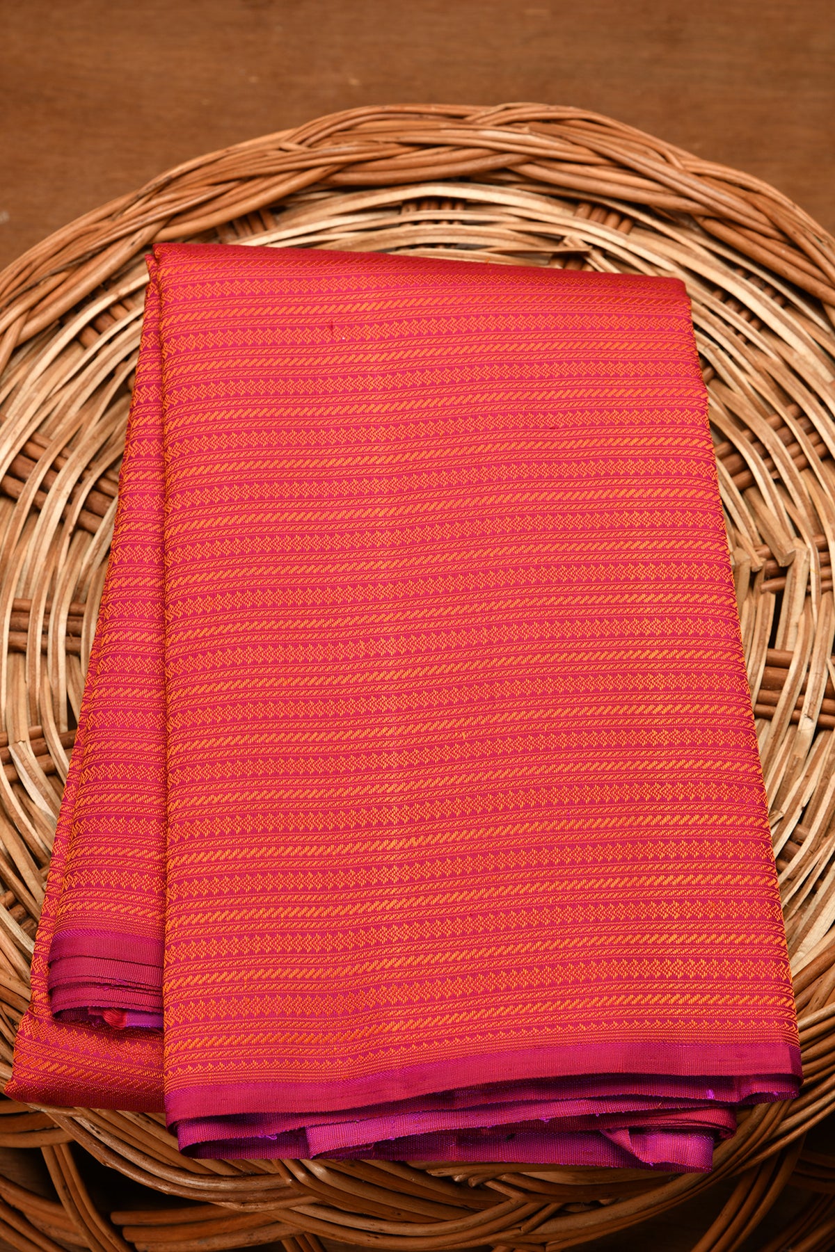 Thread Work Pinkish Orange Kanchipuram Silk Saree